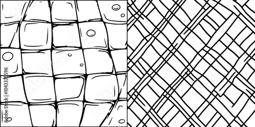 A seamless pattern is used for printing wrapping paper with a dark texture. There is an additional graphic design in the background with a subtle color pattern.