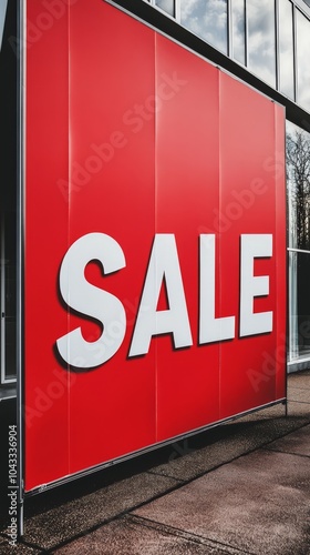 Red Sale Sign: A bold red sign with the word 