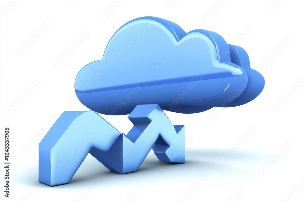 3D illustration of a cloud symbol merging with a rising arrow, representing data growth and cloud computing technology. 3D illustration of a cloud symbol merging with a rising arrow, representing data growth and cloud computing technology.