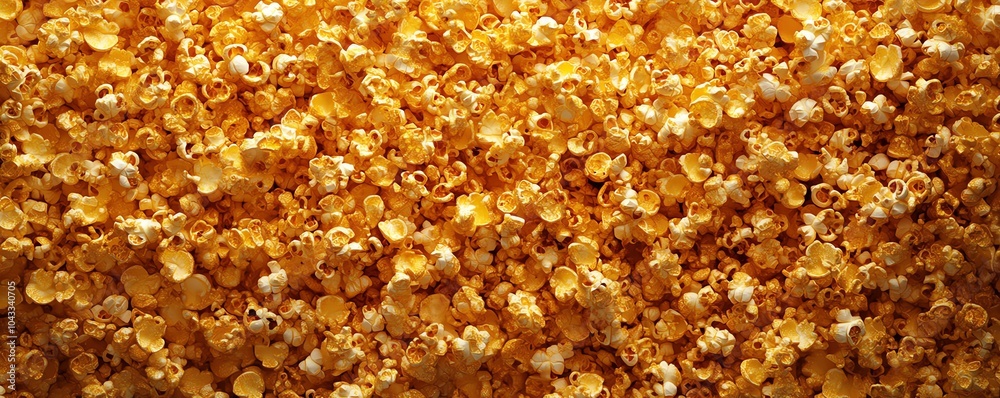 Aerial view of a vibrant pile of popcorn snacks in a theater setting, buttery yellow hues and fluffy texture, inviting and appetizing composition Aerial view of a vibrant pile of popcorn snacks in a theater setting, buttery yellow hues and fluffy texture, inviting and appetizing composition