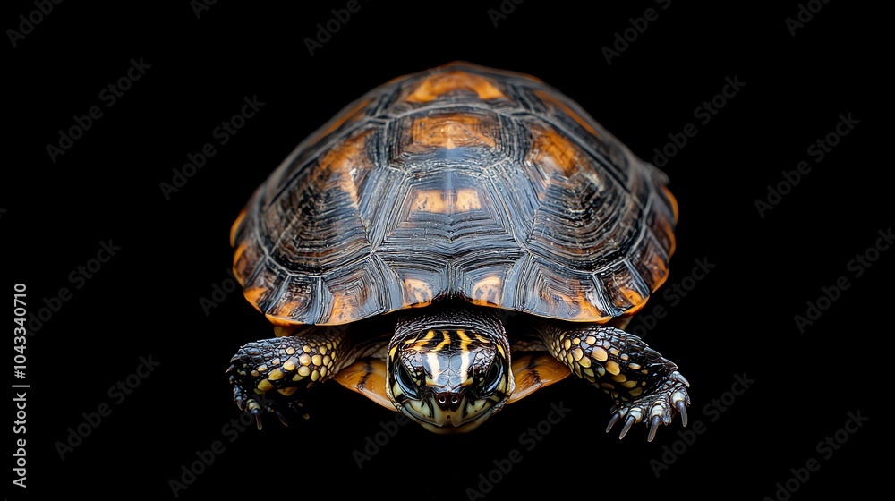 Obraz premium A small turtle on a black background.