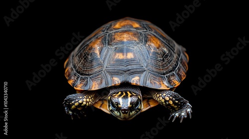 A small turtle on a black background.