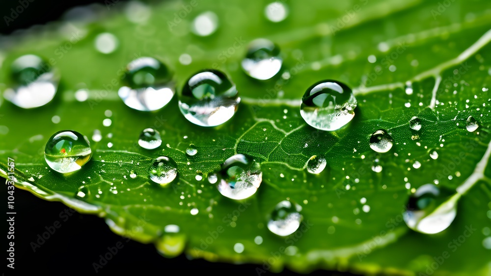 Macro Shot of Shimmering Water Droplets Resting on a Textured Green Leaf, Reflecting Nature's Pure Elegance (18) Macro Shot of Shimmering Water Droplets Resting on a Textured Green Leaf, Reflecting Nature's Pure Elegance (18)