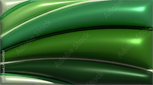 Dynamic 3D abstract wavy background, inflated balloon like forms in green monochrome colors, fluid shapes create a sense of motion and depth