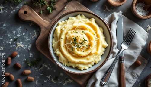 Traditional Dutch Zuurkool Stamppot with Sauerkraut and Cheese Garnish (Dutch Cuisine) photo