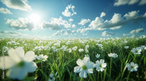 Lush Green Meadow Under Bright Blue Sky