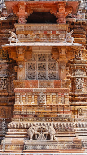 Intricate carvings on the mandapa of Shamlaji Vishnu Temple, Aravalli District, Gujarat, India. photo