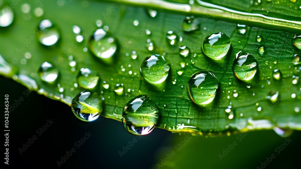 Macro Shot of Shimmering Water Droplets Resting on a Textured Green Leaf, Reflecting Nature's Pure Elegance (94) Macro Shot of Shimmering Water Droplets Resting on a Textured Green Leaf, Reflecting Nature's Pure Elegance (94)