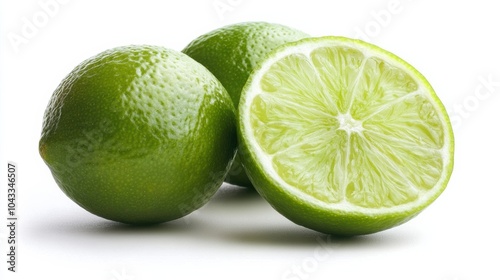 A fresh slice of lime with vibrant green color, centered on a white background