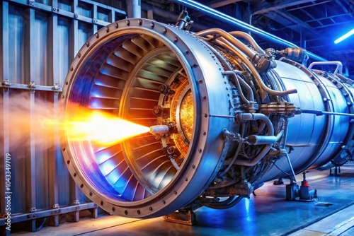 Closeup of a space thruster being tested in a controlled environment for propulsion research photo