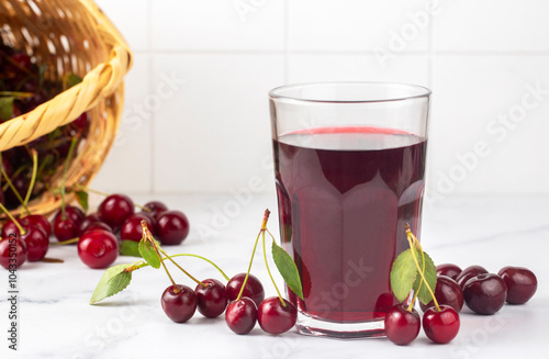 Glass of sour cherry juice ...