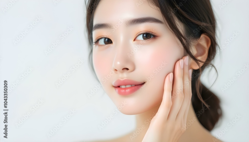 Naklejka premium 女性 ビューティー スキンケア 笑顔