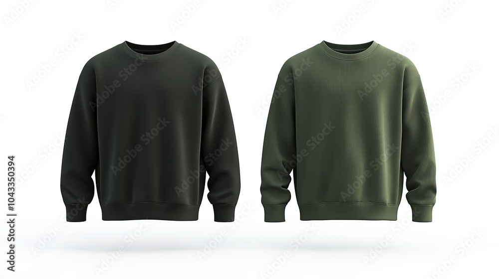 3D rendering of a dark and light green tee sweatshirt and long sleeve sweater Mockup shown from the front and back views on a white background cutout for graphic design, white background 3D rendering of a dark and light green tee sweatshirt and long sleeve sweater Mockup shown from the front and back views on a white background cutout for graphic design, white background