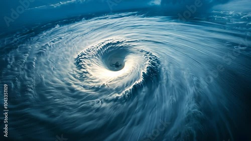 Aerial view of a powerful cyclone swirling over the ocean, symbolizing natural disaster preparedness and climate change