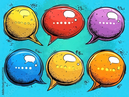 Obraz na płótnie empty comic speech bubbles with halftone shadows, designed in a retro cartoon style, emphasizing comic art elements and playful visual communication in a fun, vibrant manner w salonie