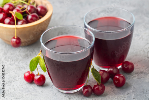 Glass of sour cherry juice ...