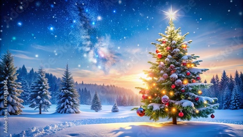 Enchanting Christmas Tree in Snowy Winter Wonderland - Festive Holiday Spirit Captured in Nature's Beauty