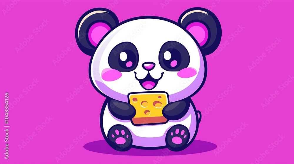 Fototapeta premium Cute Cartoon Animal Enjoying a Piece of Cheese