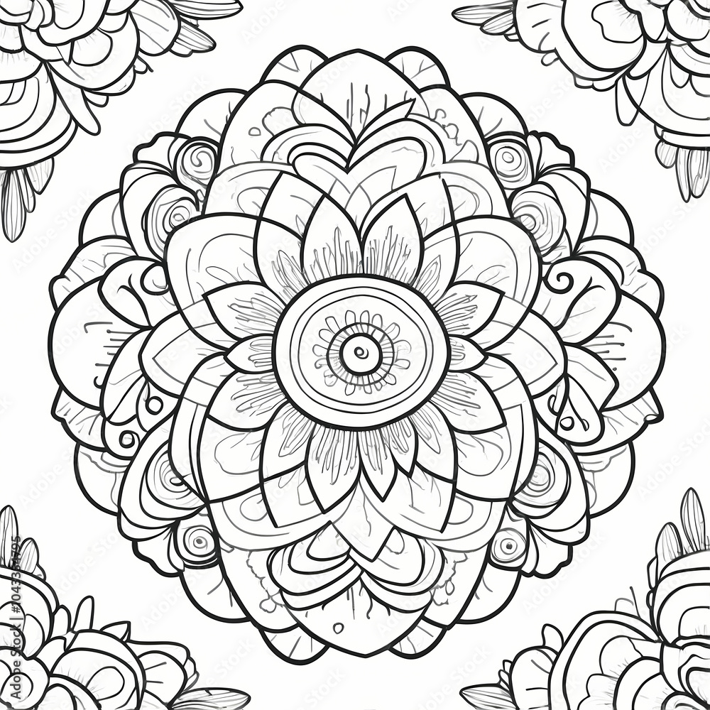 Flower Mandala Design Coloring Book Page Flower Mandala Design Coloring Book Page