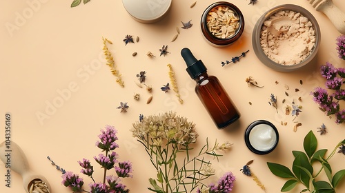 Wallpaper Mural Flat lay composition with cosmetic products and tropical leaves on color background Torontodigital.ca