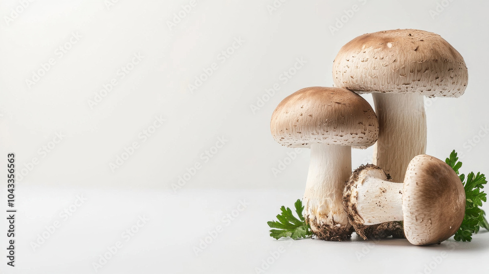 Isolated white boletus mushroom on green grass, fresh and raw, edible food ingredient in nature Isolated white boletus mushroom on green grass, fresh and raw, edible food ingredient in nature