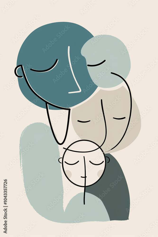 Minimalist abstract illustration of a mother and child in soft, muted colors, emphasizing warmth, love, and family connection.
Minimalist abstract illustration of a mother and child in soft, muted colors, emphasizing warmth, love, and family connection.