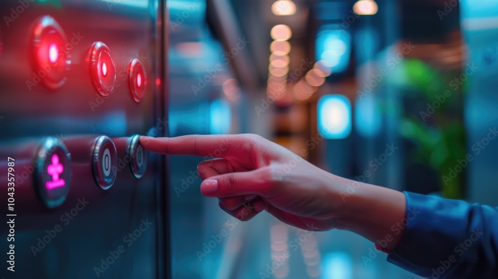 A person presses the button in an elevator A person presses the button in an elevator
