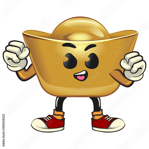chinese imperial golden ingot gold money isolated vector cartoon illustration healthy and strong champion, work of hand drawn