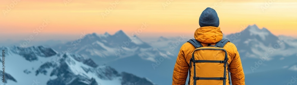 Adventurous backpacker with high-performance gear on a cliffside, extreme sports vibe, backpacker adventure gear Adventurous backpacker with high-performance gear on a cliffside, extreme sports vibe, backpacker adventure gear