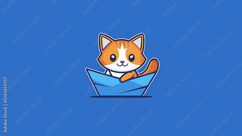 Fototapeta premium Playful Kitten Sailing on a Paper Boat