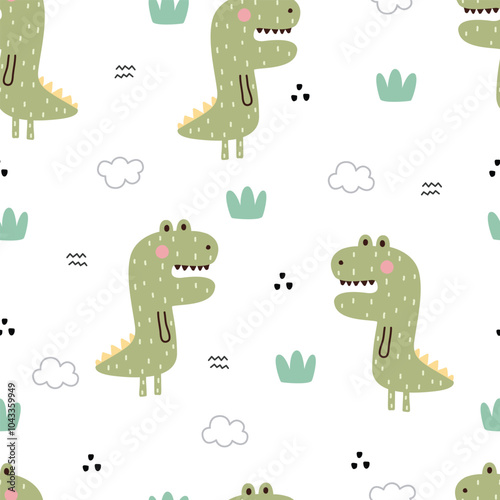 Cute crocodile seamless pattern Hand drawn cartoon animal background in childrens style Vector design used for fabric, textile, fashion, publication