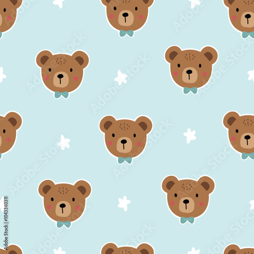 Cute bear seamless patterns Hand drawn cartoon animal background in childrens style Vector design used for fabric, textile, fashion, publication