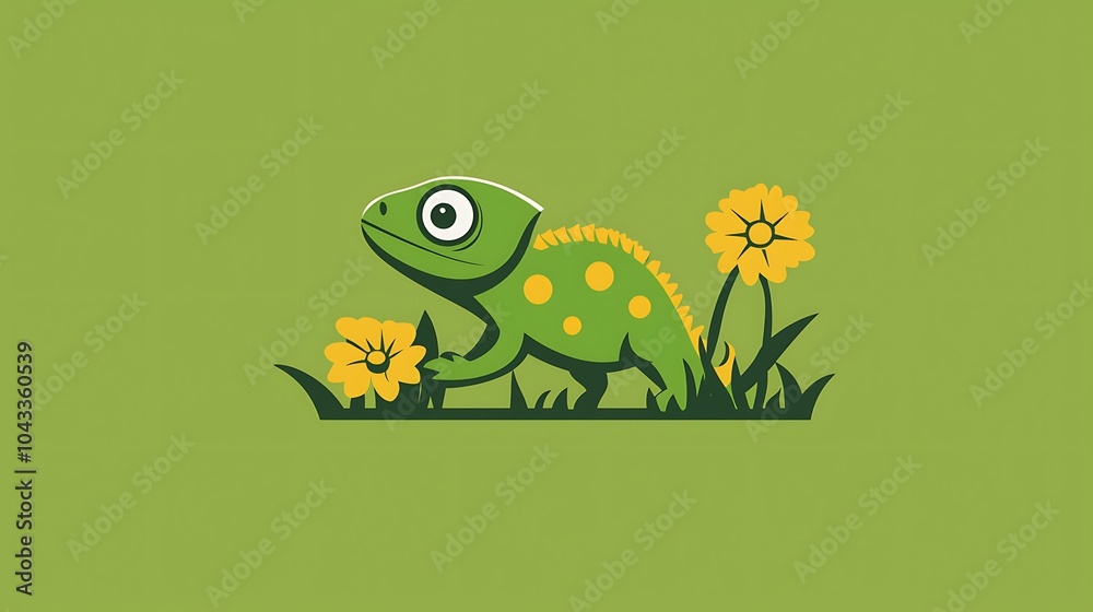 Playful Chameleon Blending with Colorful Flowers Playful Chameleon Blending with Colorful Flowers