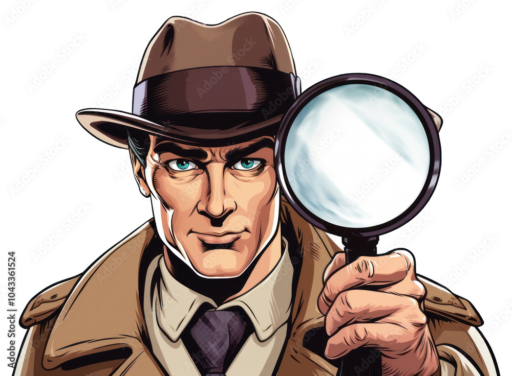 PNG Detective holding a magnifying glass comics adult publication. PNG Detective holding a magnifying glass comics adult publication.