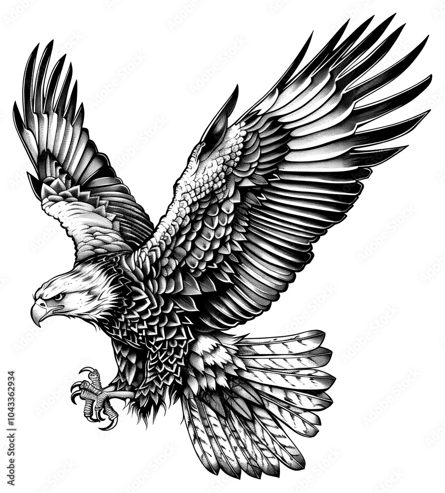 Fototapeta premium PNG Eagle tattoo flash illustration vulture drawing.