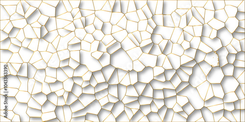 Beautiful white and golden crystallized polygon background. abstract light colorful stone tile pattern with shadow. modern wallpaper, trendy simple minimal geometric background abstract backdrop.