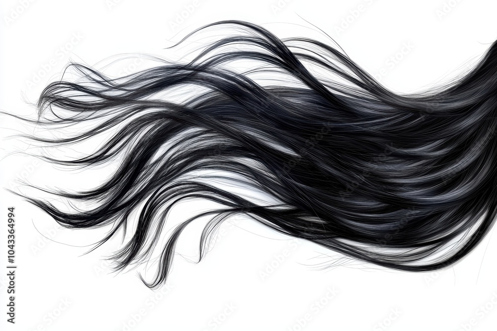 A long black hair with a white background