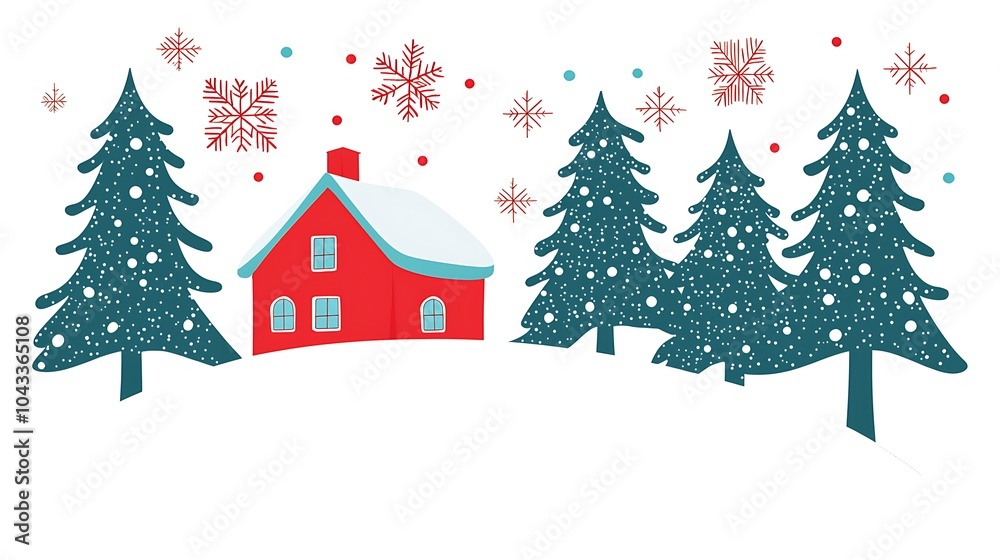 Naklejka premium Cozy Winter Scene with House and Trees