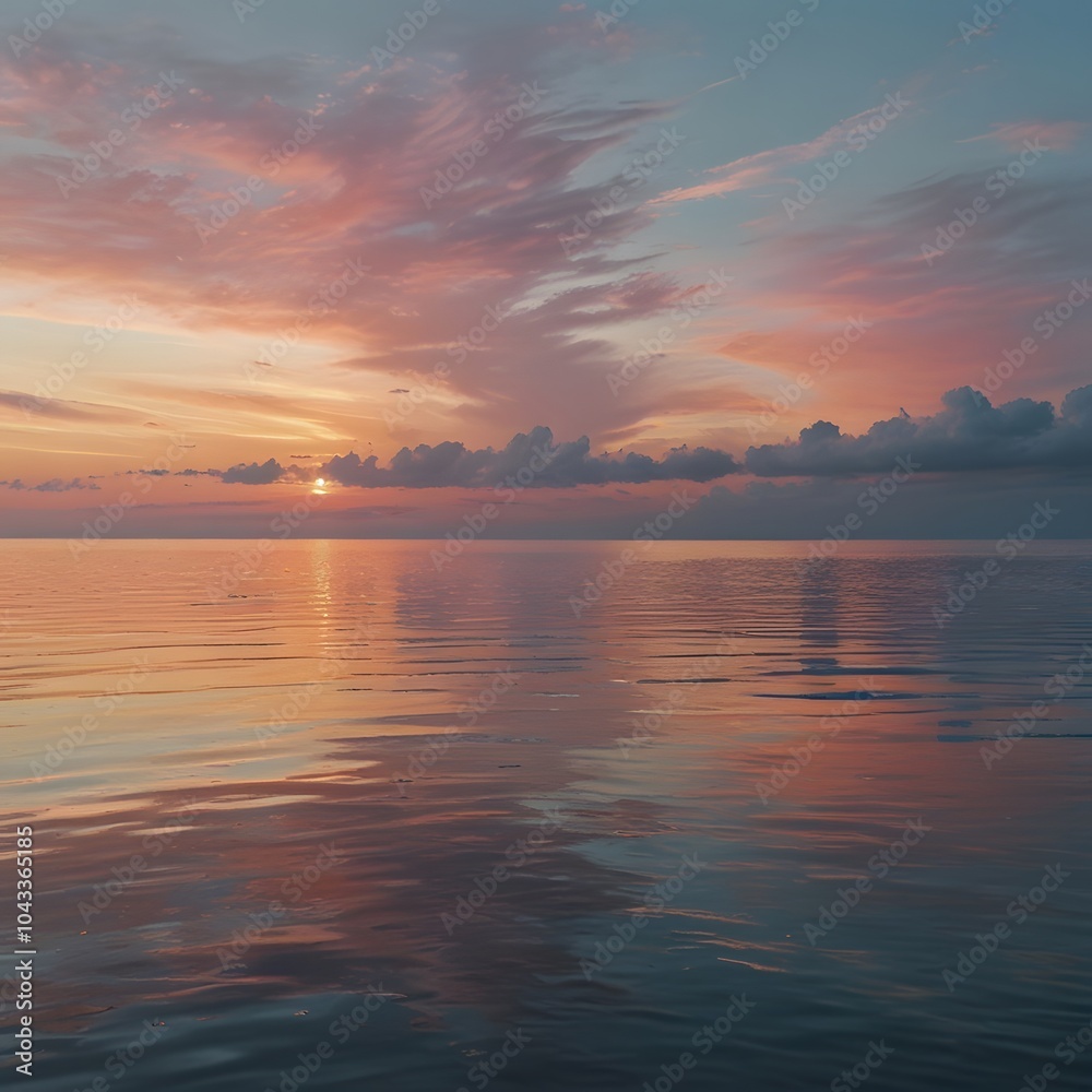 Obraz premium Pastel Sunset over Calm Ocean with Soft Clouds