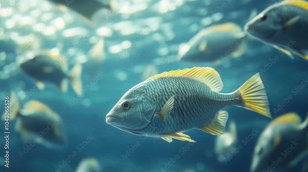 A school of Bengal snapper fish in the sea