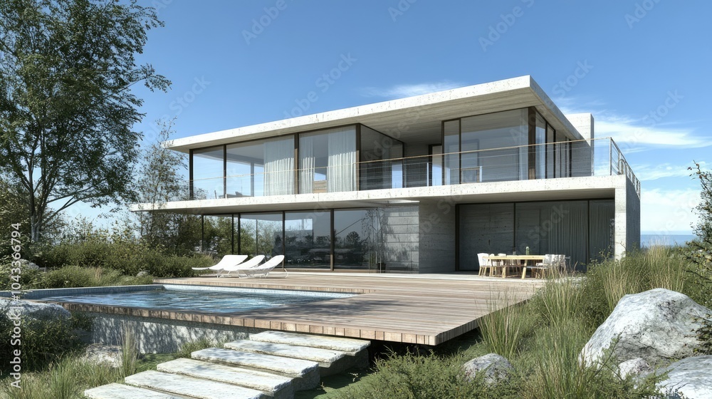 Fototapeta premium Modern two storey house with terrace