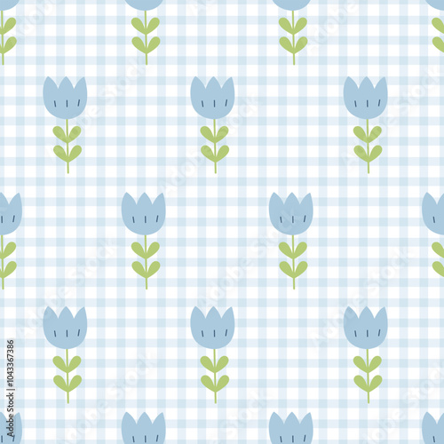 Plaid pattern with flowers seamless vector pattern Designs for prints, wallpaper, textiles, tablecloths, checkered backgrounds
