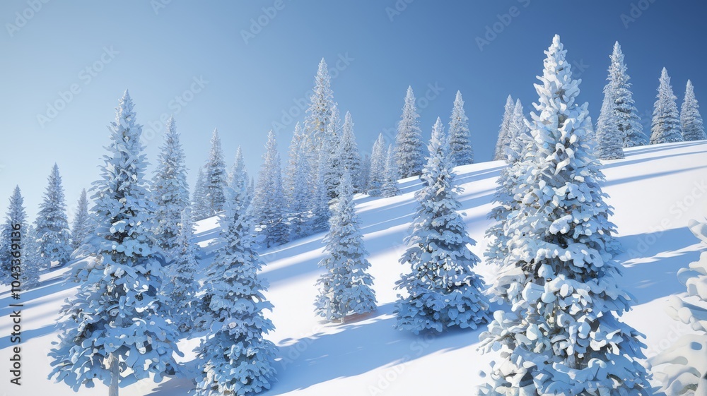 Pine trees covered with snow, winter and Christmas concept Pine trees covered with snow, winter and Christmas concept