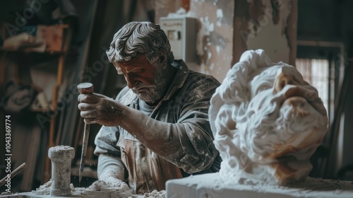 Wallpaper Mural Sculptor Working on Marble Statue Surrounded by Tools Torontodigital.ca