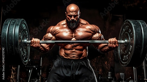 Muscular Bodybuilder Liftin...