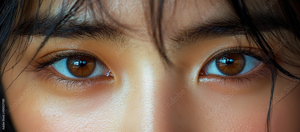 The brows are meticulously groomed under soft lighting, displaying perfectly shaped eyebrows