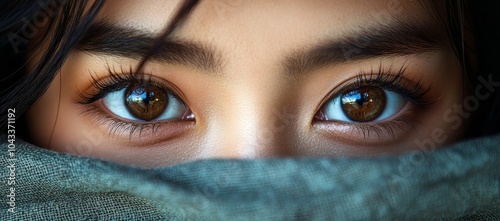 Under soft lighting, a view of perfectly shaped eyebrows that have been meticulously groomed