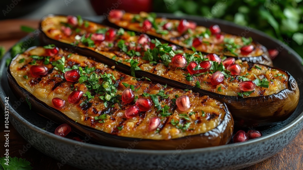 Grilled eggplant with pomegranate and herbs a flavorful delight Grilled eggplant with pomegranate and herbs a flavorful delight