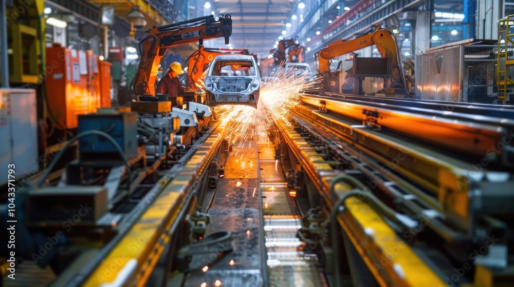 Workers Operating Heavy Machinery in Factory Setting Workers Operating Heavy Machinery in Factory Setting