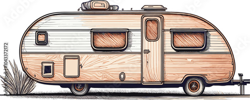 Hippie Simple caravan drawing Adobe Illustrator Artwork, Funny retro classic car for summer travel to hippie festival and camping vacation, camper van mascot and cartoon sticker of 60s 70s vector